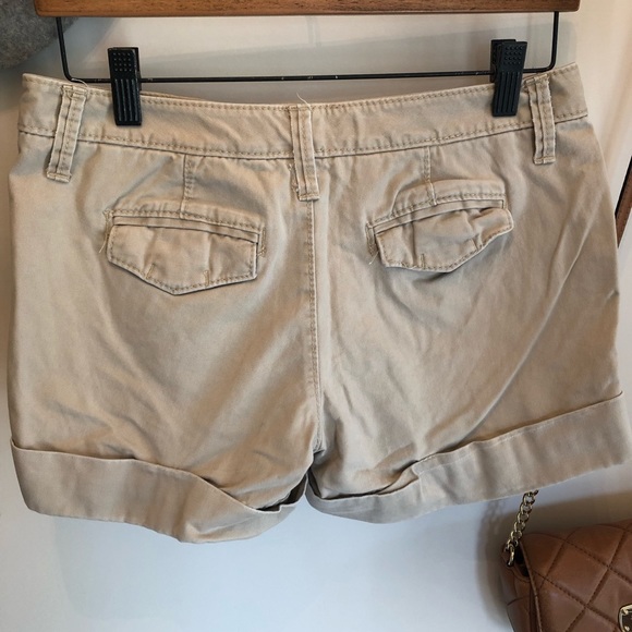 Khaki Cuffed Hem Shorts - Picture 2 of 2